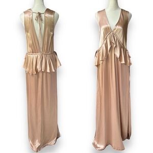 TopShop Satin Peplum Sleeveless Maxi Dress in Light Pink | Size 0